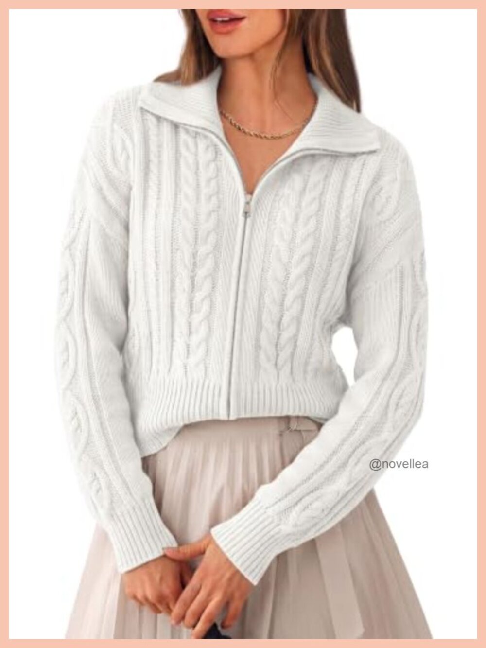 Cable Knit Cropped Zip Up Cardigan Sweater Women Fall Winter Layering